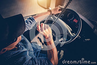 Truck Driver CB Radio Talk Stock Photo
