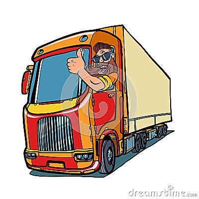 Truck driver. man with beard thumbs up Vector Illustration