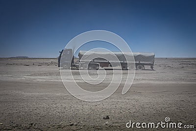 Truck empty villag and roads close to Uyuni, a city in the south Stock Photo