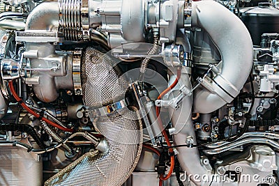 Truck Engine Motor Components In Car Service Stock Photo