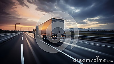 Truck going fast to deliver cargo on time Stock Photo