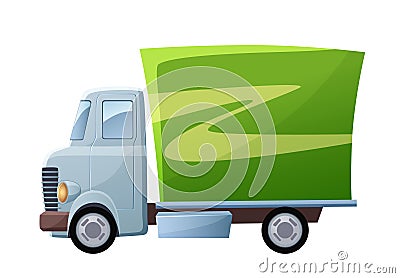 Truck with green van, side view of cute vehicle for freight transport and delivery Vector Illustration