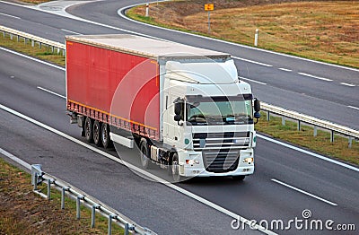 Truck on highway, trucking Stock Photo