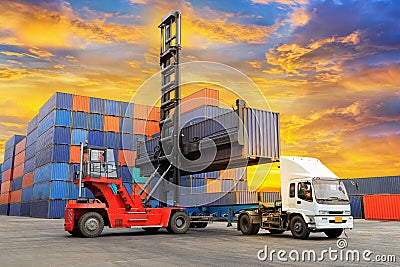 Truck with Industrial Container Cargo for Logistic Import Export Stock Photo