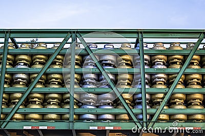 Truck loaded with gas canisters Stock Photo