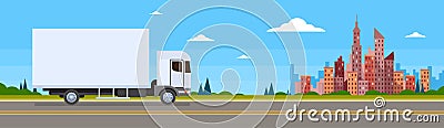 Truck Lorry Car On Road Cargo Shipping Delivery Banner Vector Illustration