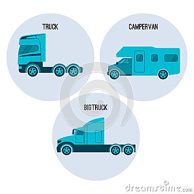 Truck or lorry motor vehicle. Campervan, camper, caravanette, Bigtruck Vector Illustration