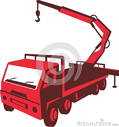 Truck Mounted Crane Cartage Hoist Retro Vector Illustration