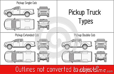 TRUCK pickup types template drawing vector outlines not converted to objects Vector Illustration