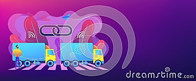 Truck platooning concept banner header. Vector Illustration