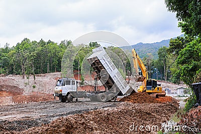 Truck on Reservoir construction site Editorial Stock Photo