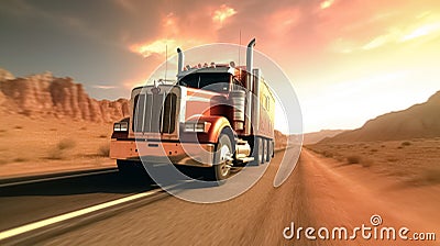 The truck runs on the highway. Semi-Truck on the Highway. Logistics and transportation concept. generative ai Stock Photo