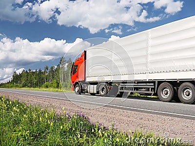 Truck on rural highway Stock Photo