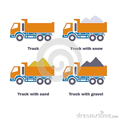 Truck with sand, snow and gravel. Vector silhouette. Vector Illustration