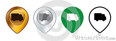Truck shipping pointer location navigation pinpoint destination place sign symbol map design icons set collection Stock Photo