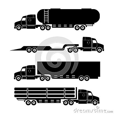 Truck silhouette icons set. Vector Illustration