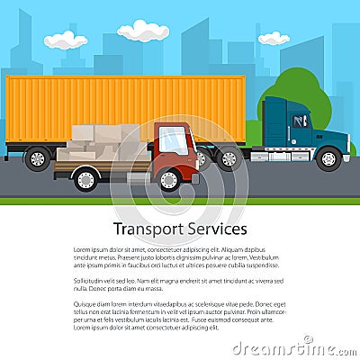 Truck and Small Cargo Van Drive, Poster Vector Illustration