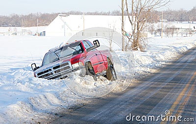 Truck Stuck in Snowbank or Ditch Stock Photo