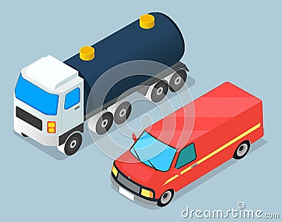 Truck with tank for transportation fluid cargo, oil or gas. Special gas service machine vector Stock Photo