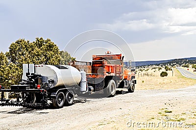 Highway repair by Tar Spreader Stock Photo