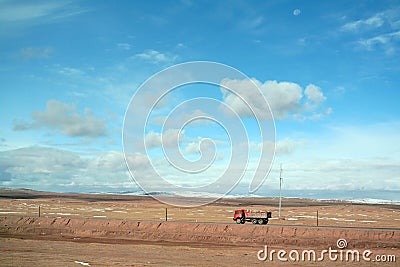 Truck in tibetan plateau Stock Photo