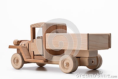 Truck toy made from wood. Stock Photo