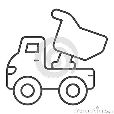 Truck toy thin line icon, kid toys concept, plastic dumper sign on white background, Building truck toy icon in outline Vector Illustration
