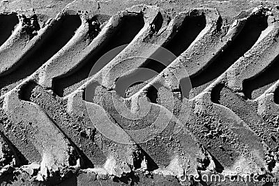 Truck track on sand pattern in black and white. Stock Photo