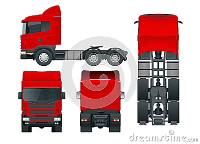 Truck tractor or semi-trailer truck. Cargo delivering vehicle template vector isolated illustration View front, rear Vector Illustration