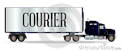 Truck Tractor Unit And Trailer With Courier Inscription Vector Illustration