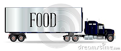 Truck Tractor Unit And Trailer With Food Inscription Vector Illustration