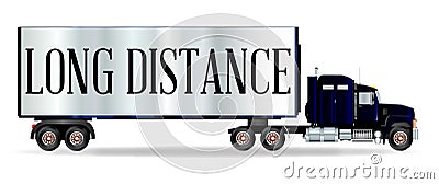 Truck Tractor Unit And Trailer With Long DIstance Inscription Vector Illustration