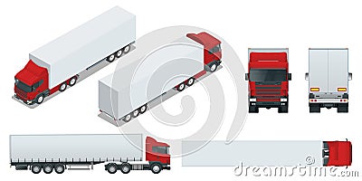 Truck trailer with container. Car for the carriage of goods. Cargo delivering vehicle template vector isolated on white Vector Illustration