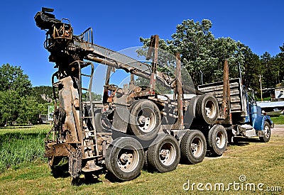 Truck for transporting huge tree logs Stock Photo