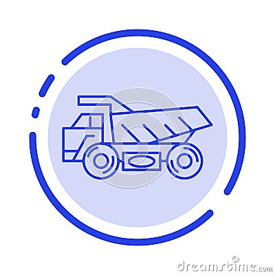 Truck, Trailer, Transport, Construction Blue Dotted Line Line Icon Vector Illustration