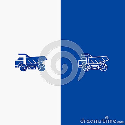 Truck, Trailer, Transport, Construction Line and Glyph Solid icon Blue banner Line and Glyph Solid icon Blue banner Vector Illustration