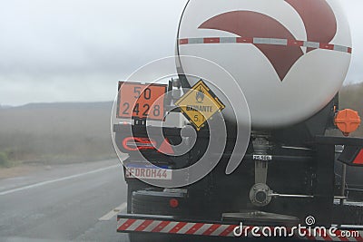 truck transporting dangerous cargo on highway Editorial Stock Photo