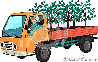 Truck with tree seedlings Vector Illustration