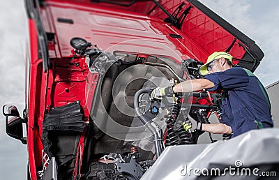 Truck Under Maintenance Stock Photo