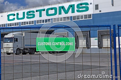 Customs control space with truck near warehouse storage of goods Stock Photo