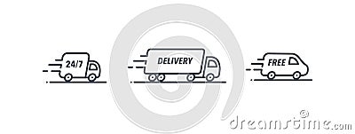 Truck vector icon set. Van, semi truck, delivery service logo collection isolated on white. Moving car sign Vector Illustration