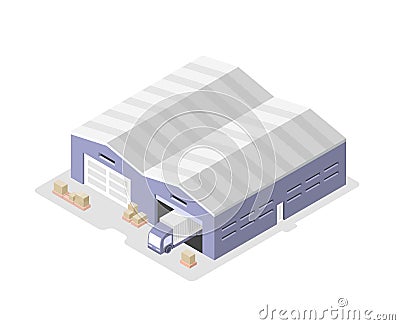 Truck in the Warehouse. Distribution Center Vector Illustration