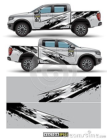 Truck 4 wheel drive and car graphic vector. abstract lines with gray background design for vehicle vinyl wrap Vector Illustration