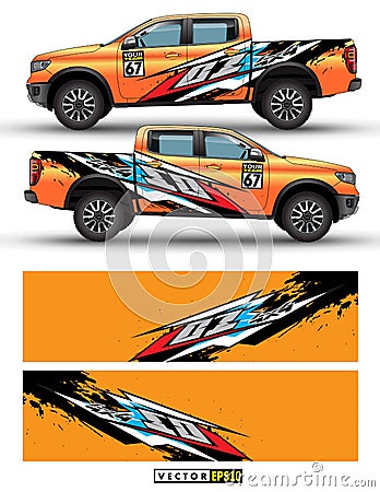 Truck 4 wheel drive and car graphic vector. abstract lines with Orange background design for vehicle vinyl wrap Vector Illustration