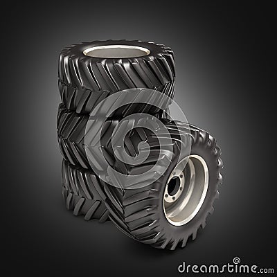 Truck wheels with brake on black gradient background 3d Stock Photo