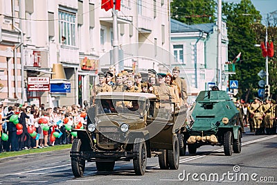 Truck ZIS-5V Foreground Of Parade Soviet WW2 Time Cars. Editorial Stock Photo