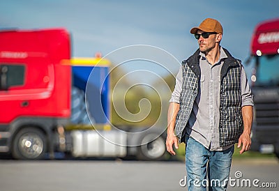Trucker and the Truck Stop Stock Photo