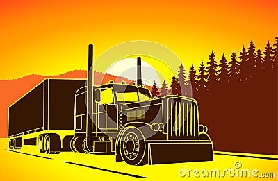 Trucking. big car on the road Vector Illustration