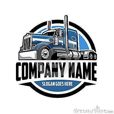 Trucking company ready made logo. 18 wheeler semi truck logo vector related industry Stock Photo