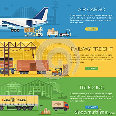 Trucking Industry Banners Vector Illustration